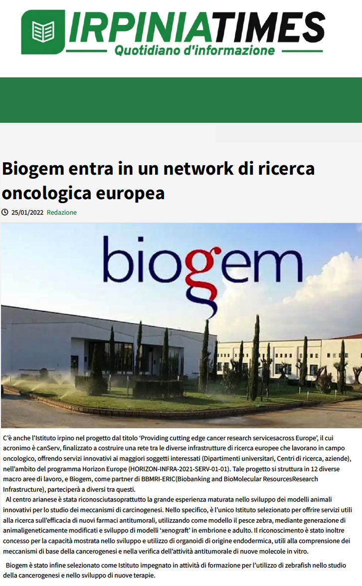 Biogem entra in un network di ricerca oncologica europea