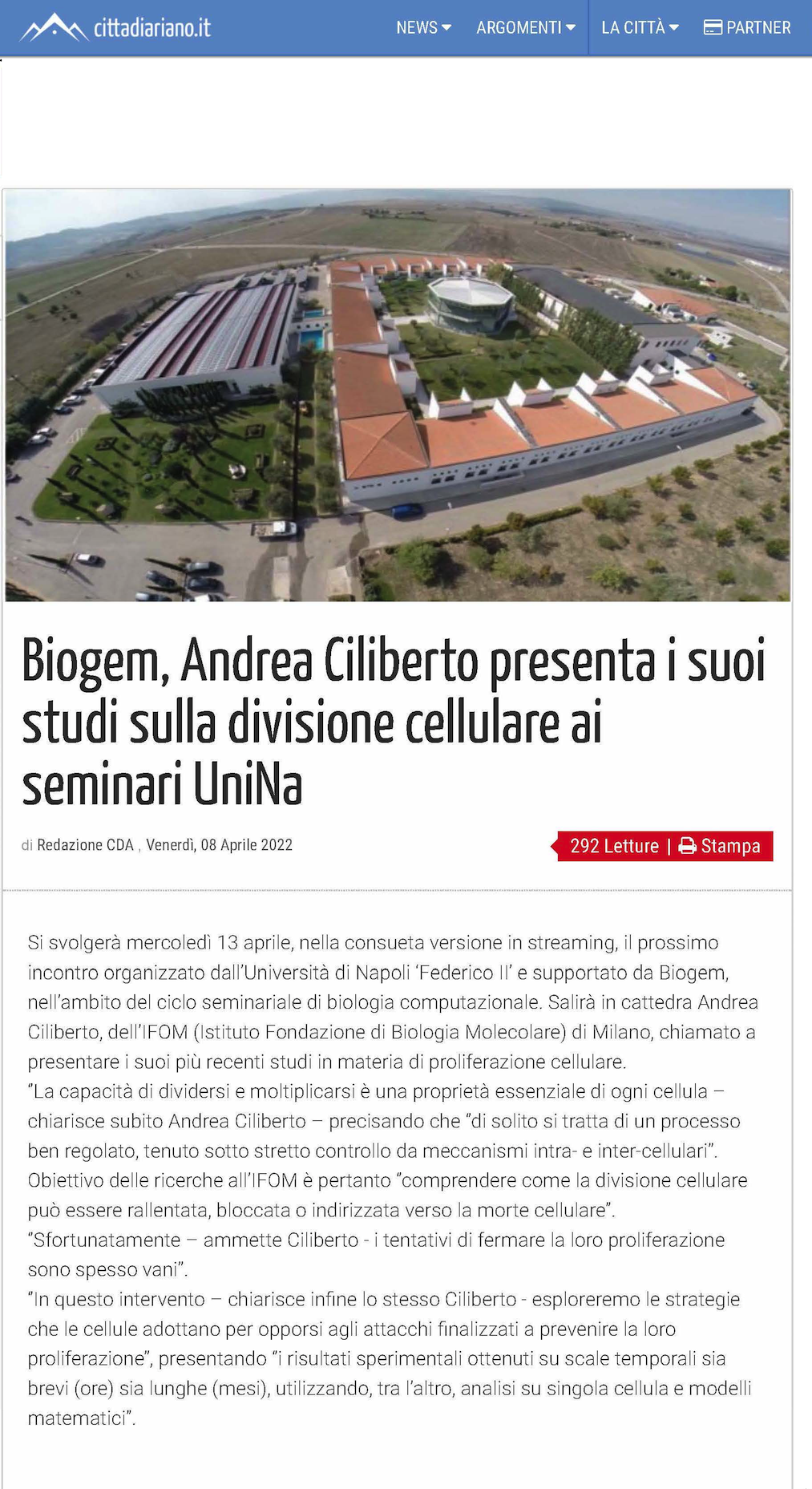 Biogem, Andrea Ciliberto presenta i suoi studi sulla divisione cellulare ai seminari UniNa
