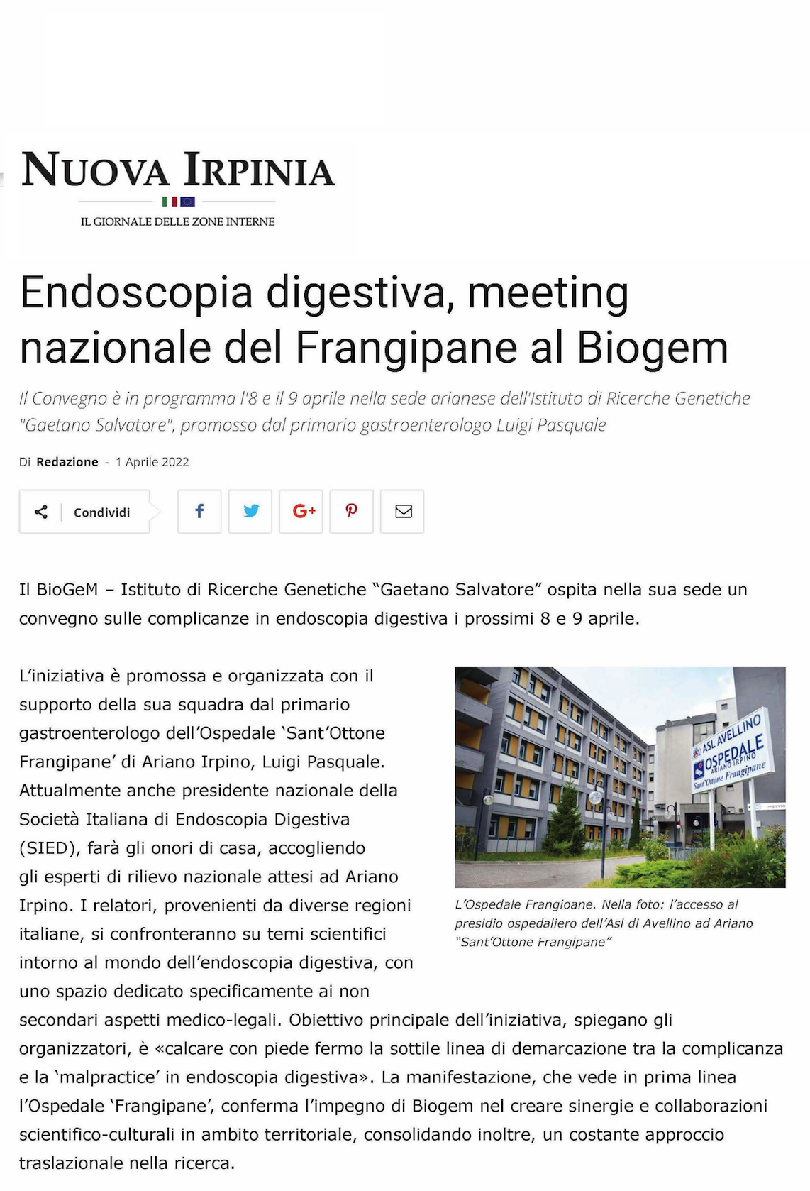 Endoscopia digestiva, meeting nazionale del Frangipane al Biogem